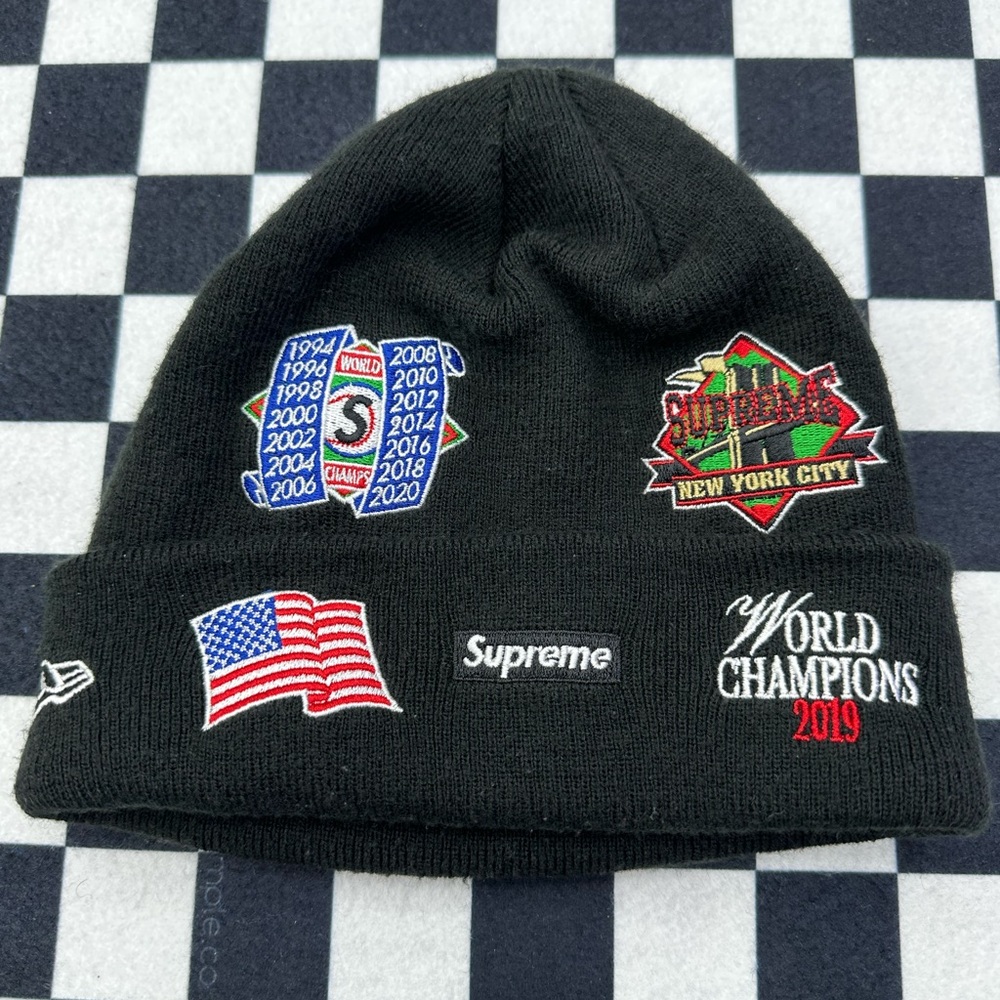 Supreme Black Beanie with Embroidered Designs - Picture 2 of 2